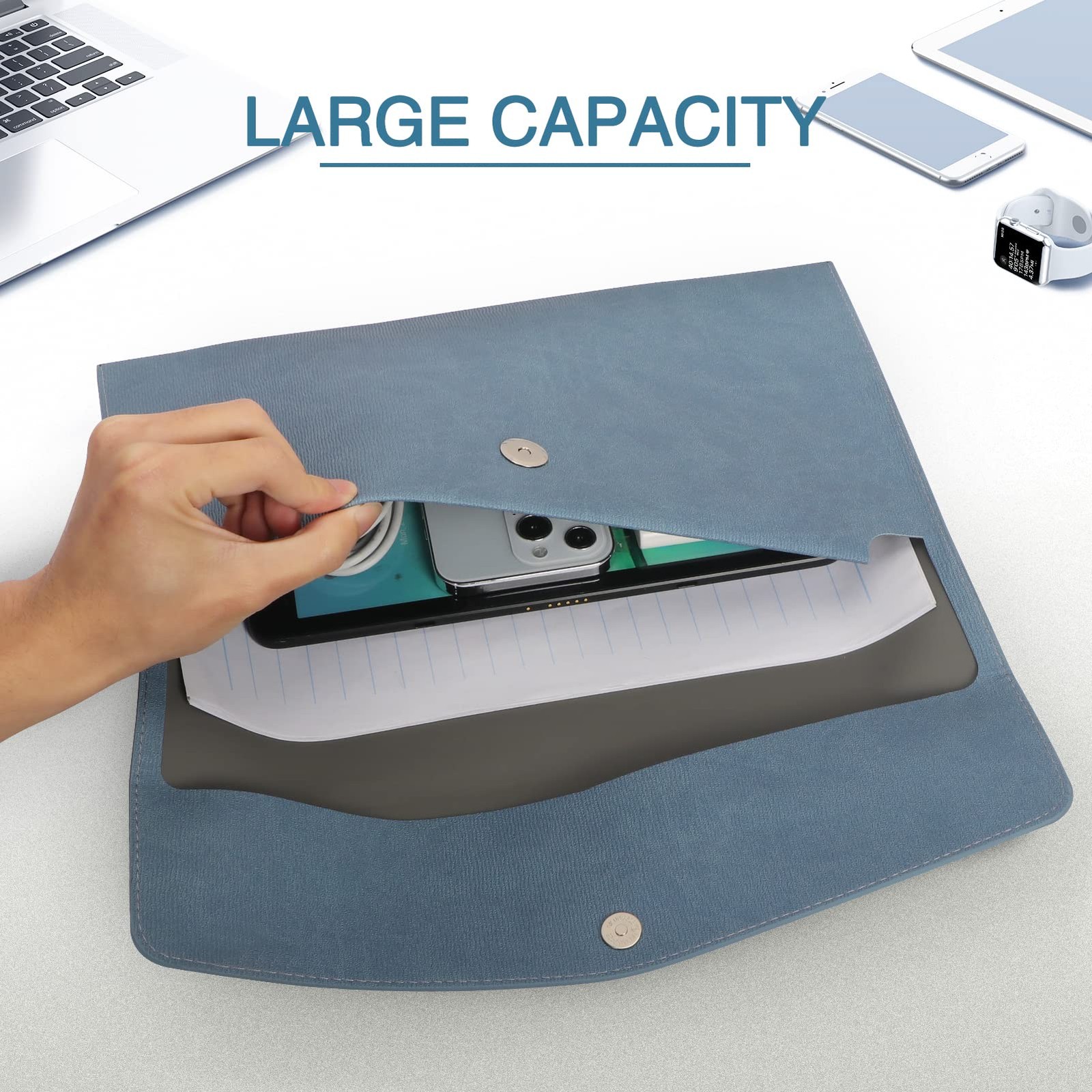 FYY File Folder, PU Leather A4 Document Holder Organizer A4, A Blue