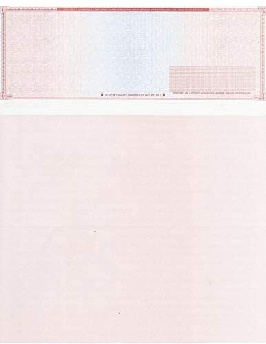 500 Blank Check Stock Paper ‘High Security’ – Check On Top – Red/Blue Mazed