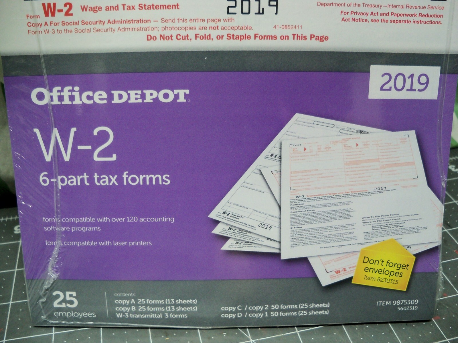 Office Depot W-2 Inkjet/Laser Tax Forms 2019 Tax Year 6-Part, 25-PK Staples W2