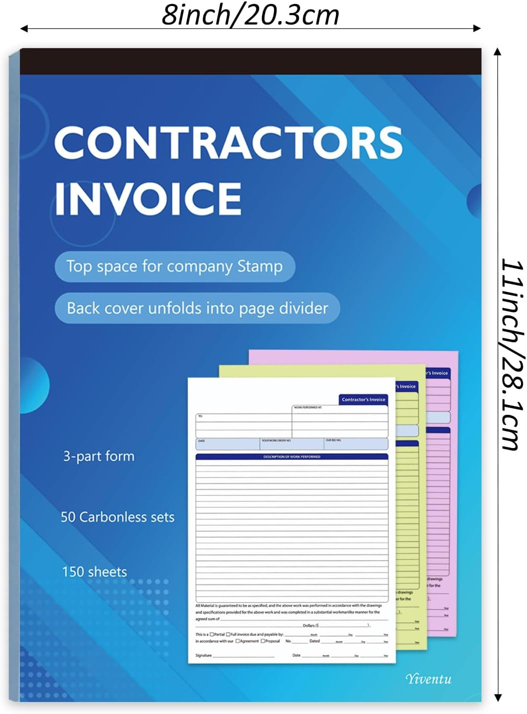 Contractor Invoice Book, 3 Part Carbonless Forms, Work Order Estimate Book
