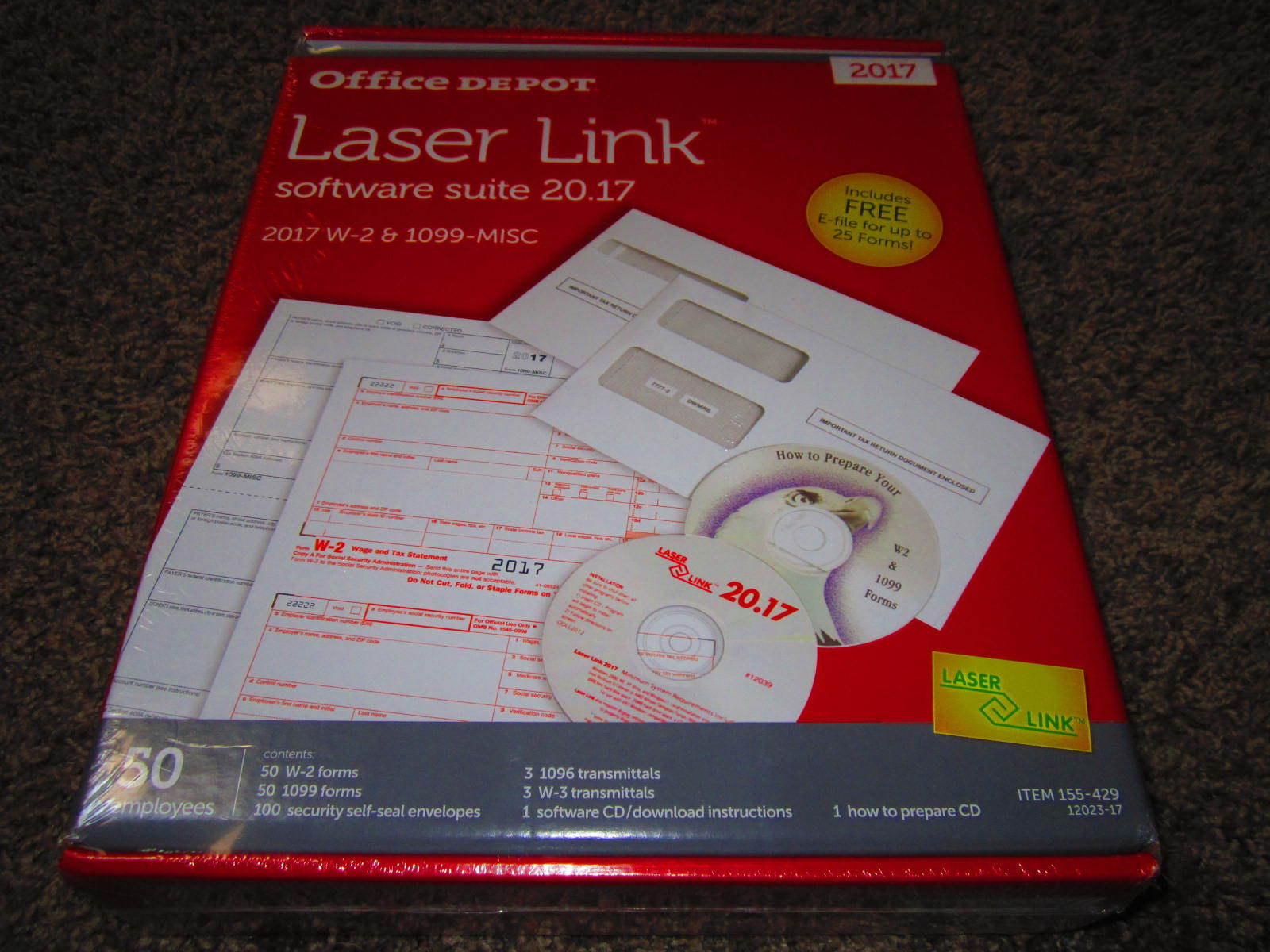 Office Depot Laser Link Software Suite W-2 and 1099-Misc 50 Employees 2017
