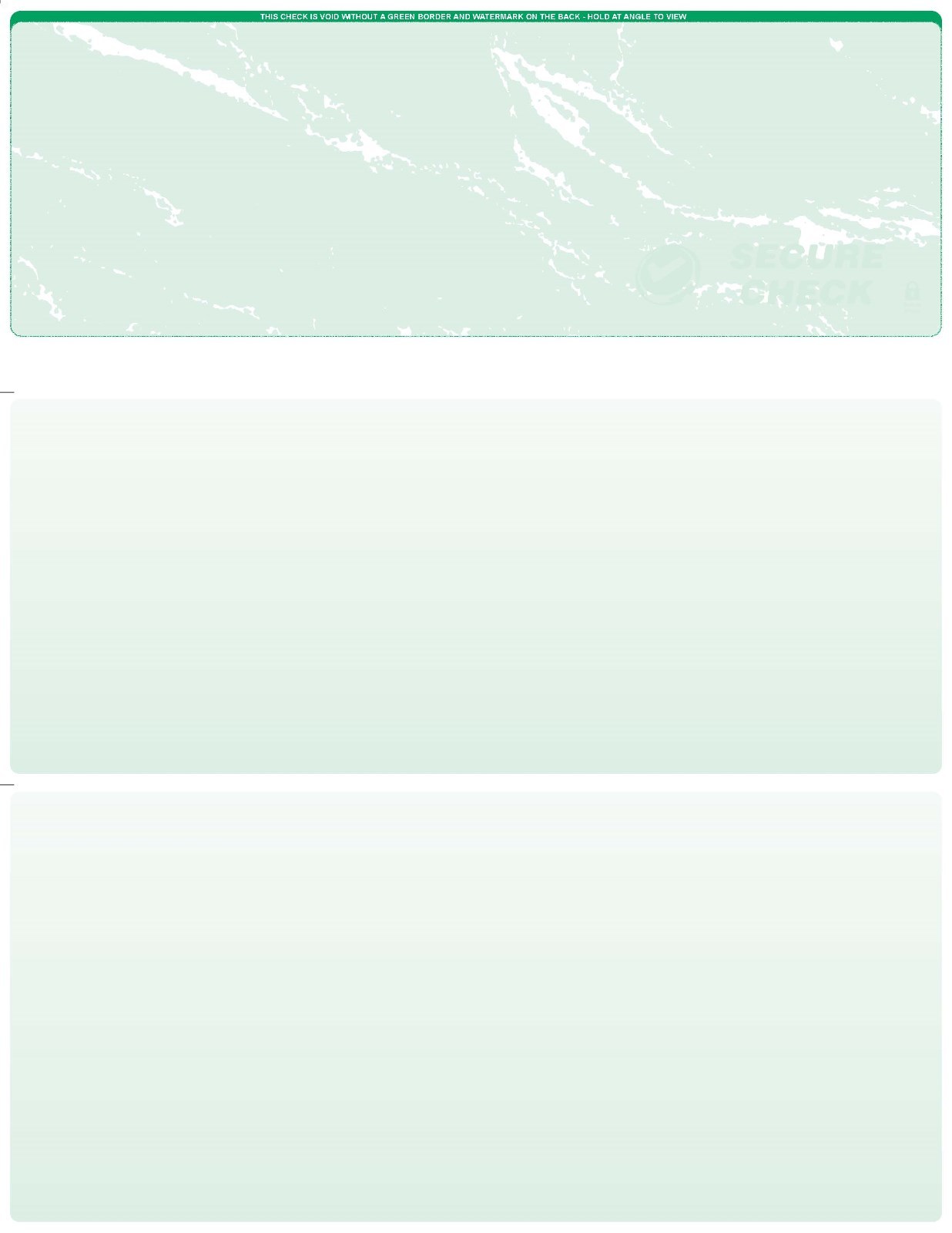 50 Blank Check Stock Paper – Check on Top – Marble -Green