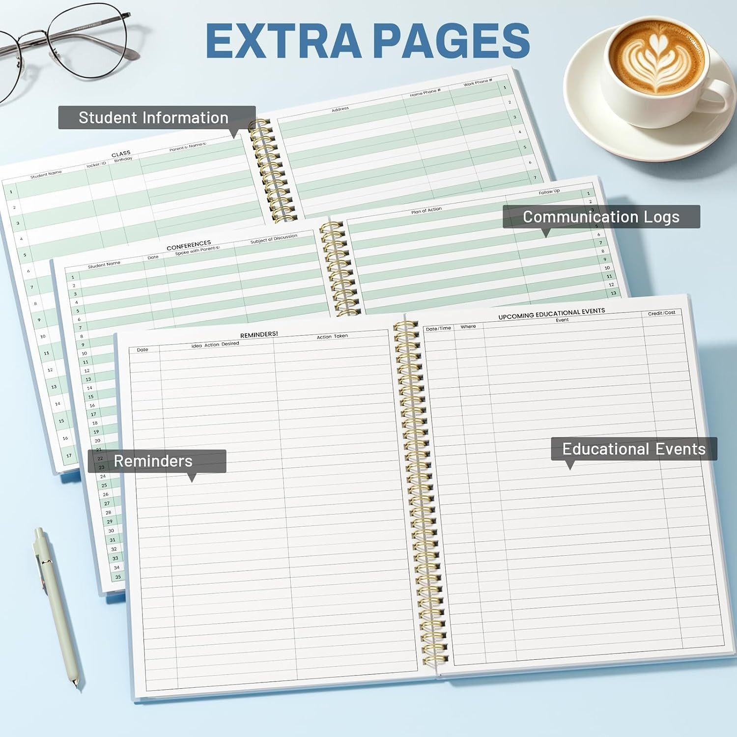 SUNEE Teacher Class Record Book for 9-10 weeks, 36 Names, 8.5×11 Inch, 104 Pages