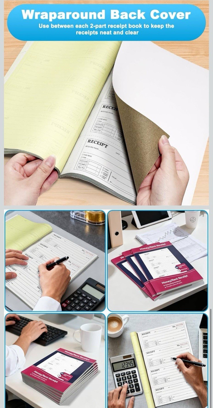 6 Pack Large Cash Rent Receipt Books Better Office Products 2 Part Carbonless
