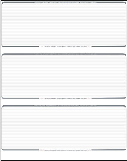 50 Blank Check Stock Paper – 3 On A Page Business Check paper – Platinum Pin