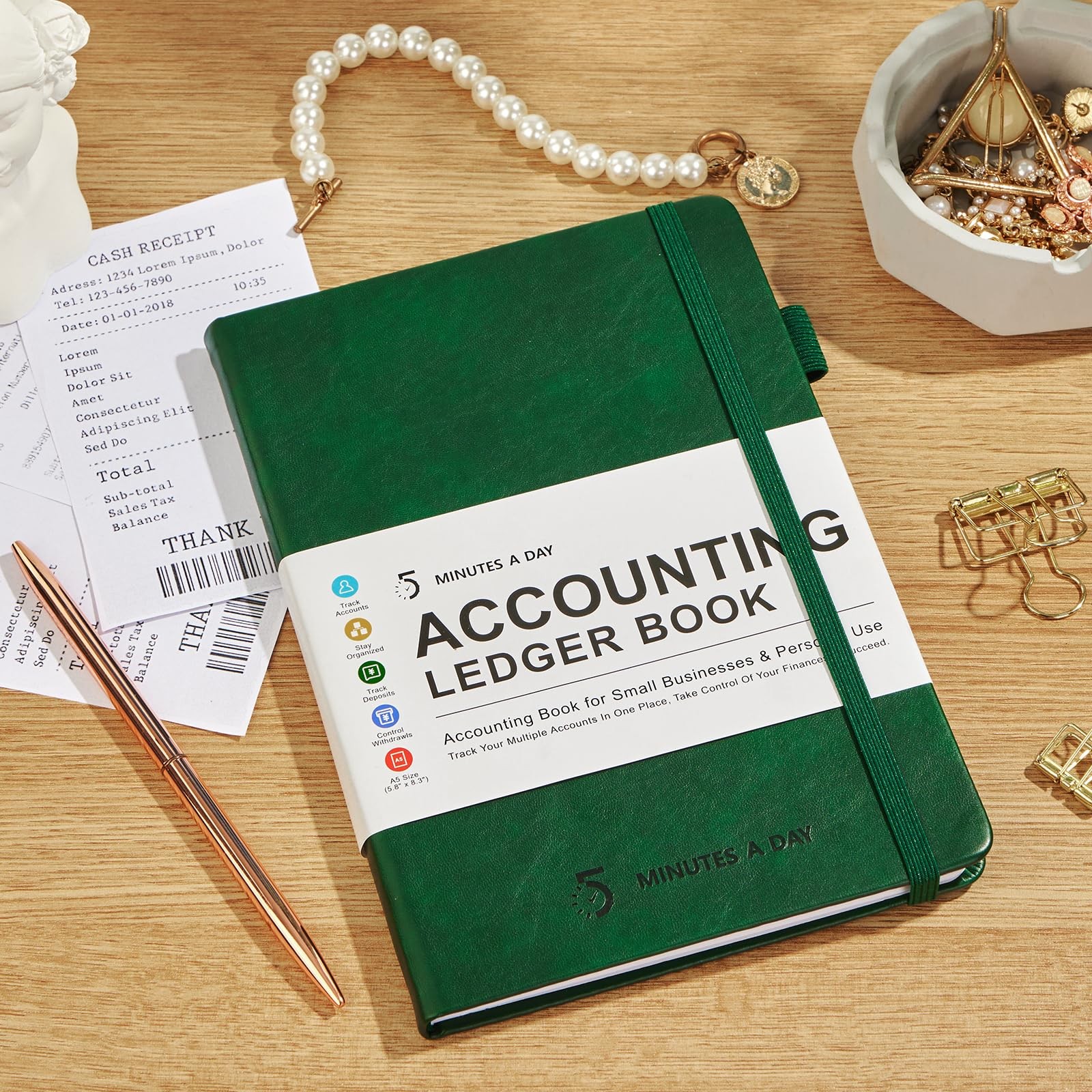 5 MINUTES A DAY Accounting Ledger Book: Medium (5.8″ x 8.3″), Dark Green