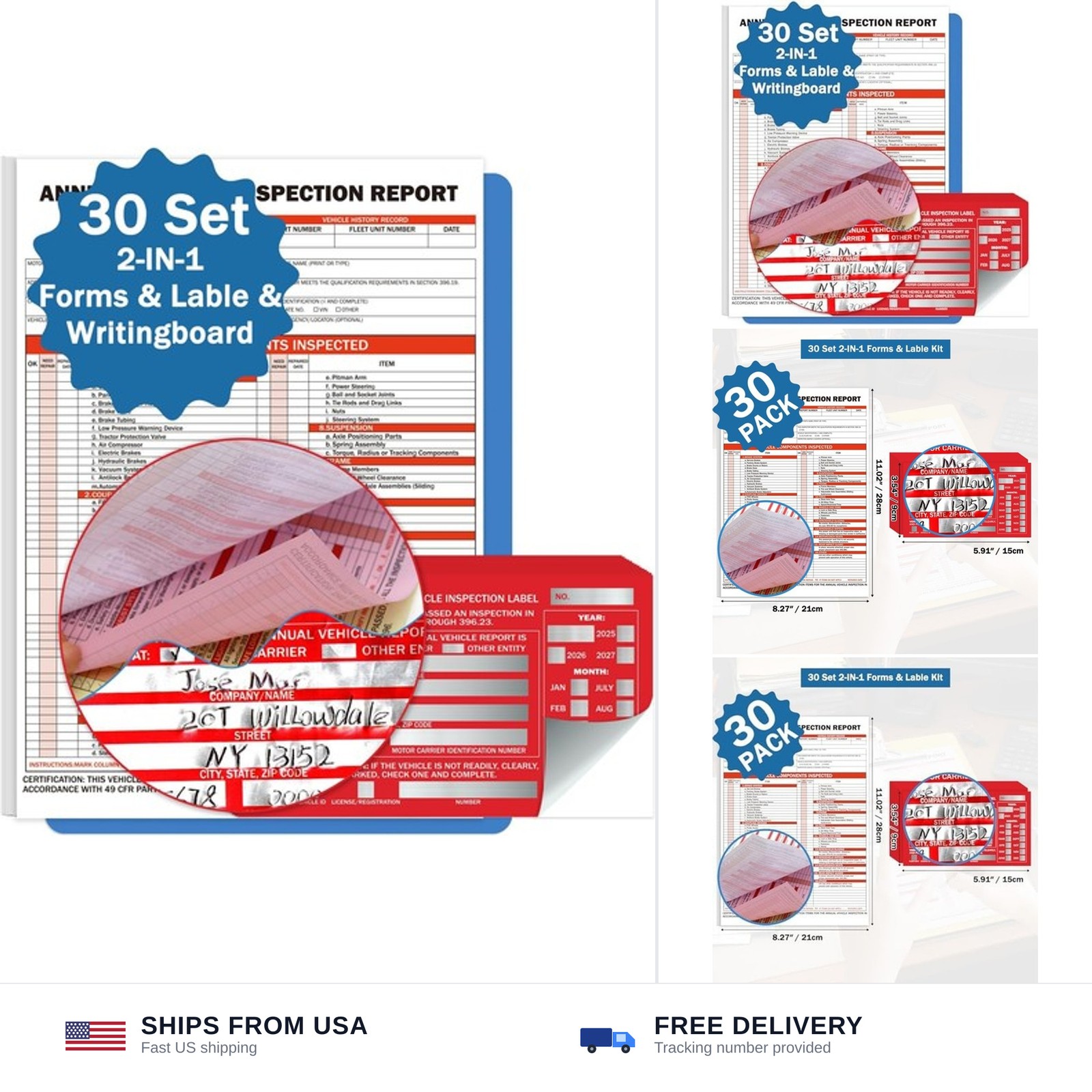 PUNCHMAN 30 Pack Annual Fleet Inspection Report Form & Red Aluminum Label, 3-…
