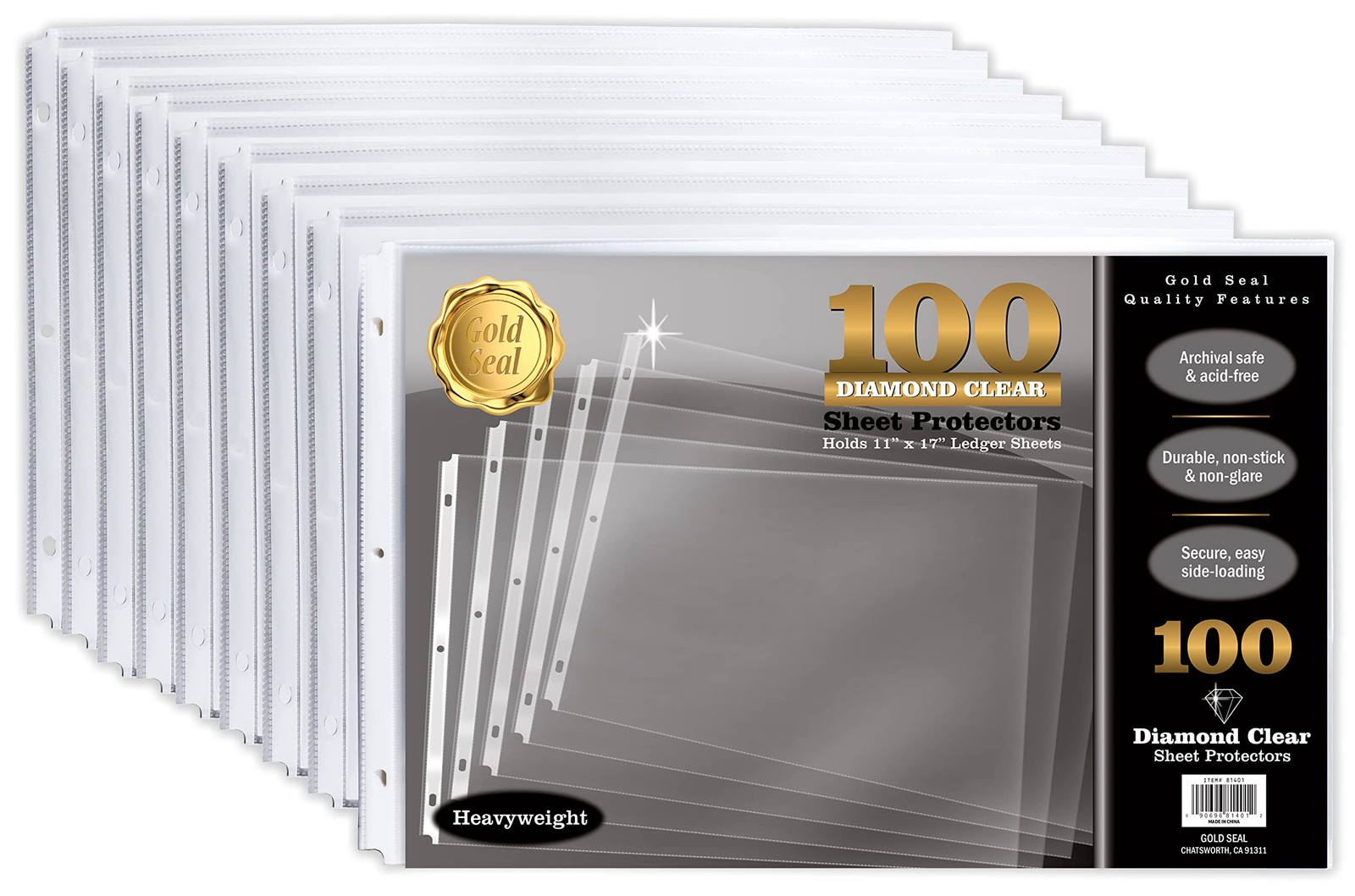 100 Pack 11×17 Inch Heavyweight Diamond Clear Sheet Protectors, Side Loading,…