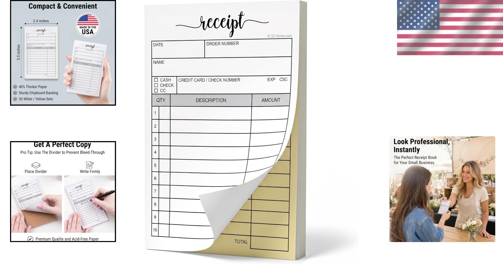 Compact Handheld 2-Part Carbonless Receipt Book for Small Businesses – 50 Sets
