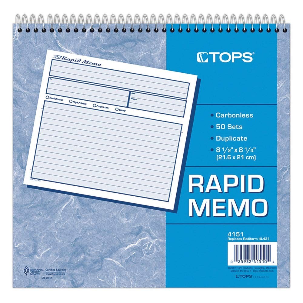 Adams White Canary Carbonless Memo Book 50 Sets 2 Part Forms 7.25X8.5 Inch