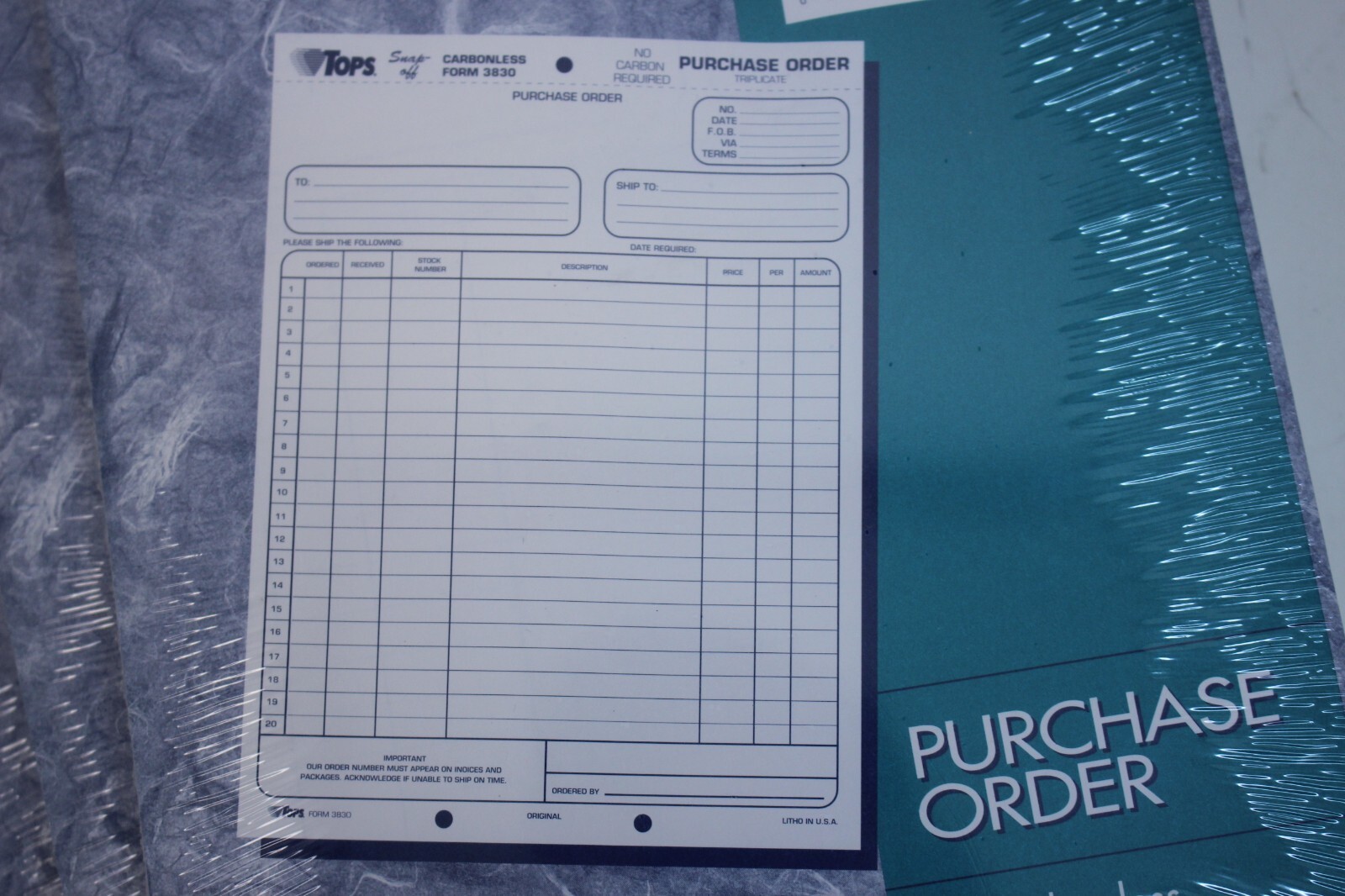 Tops 3830 purchase order triplicate form for Business,200 forms total NC3811-50