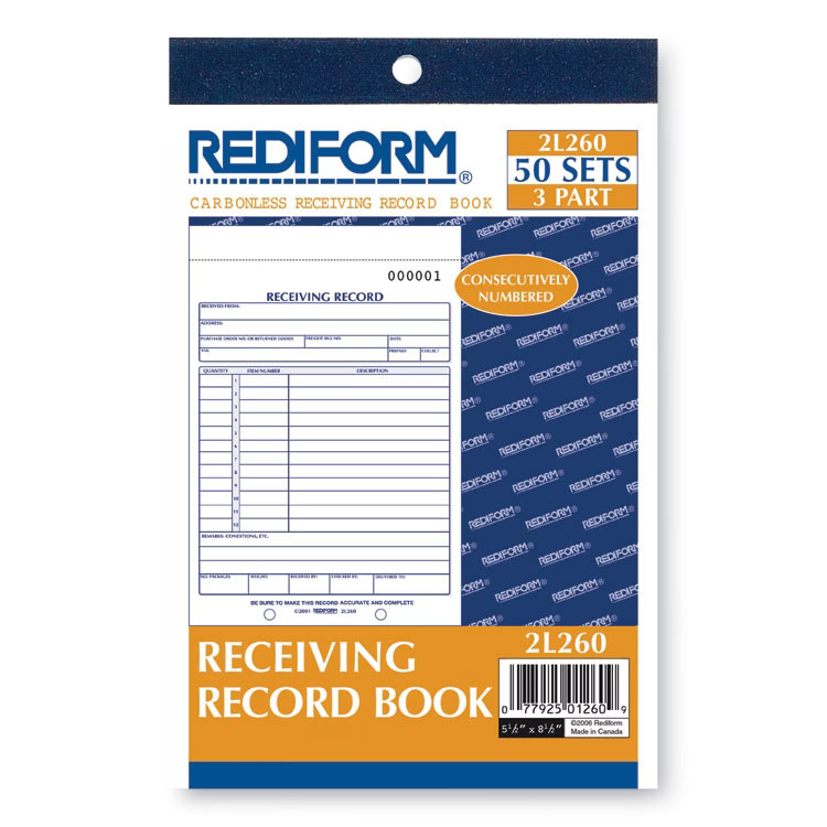 Rediform 2L260 Receiving Record Book – 50 Sets 3-part Carbon – NEW
