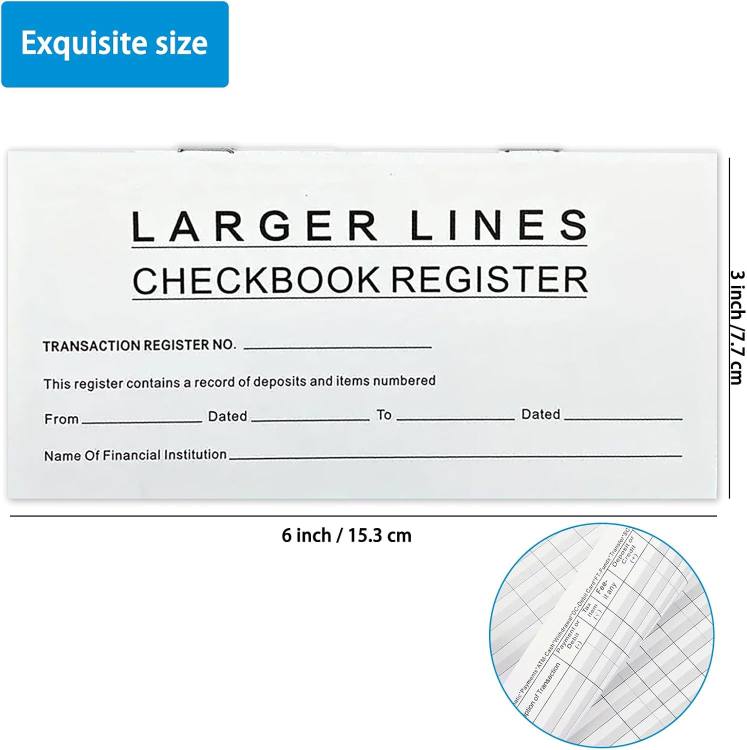 20 Pack Checkbook Register, Check Registers for Personal Checkbook, 6″ × 3″