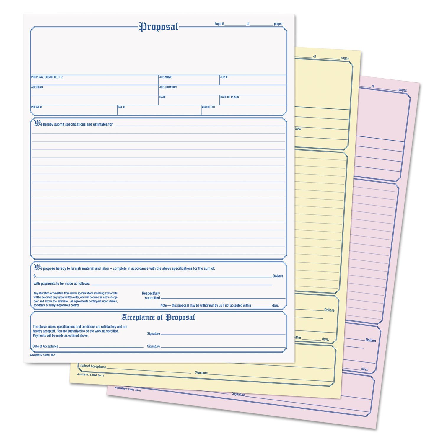 Adams Contractor Proposal Forms 50 Sets 8.5 x 11 Carbonless White Pink