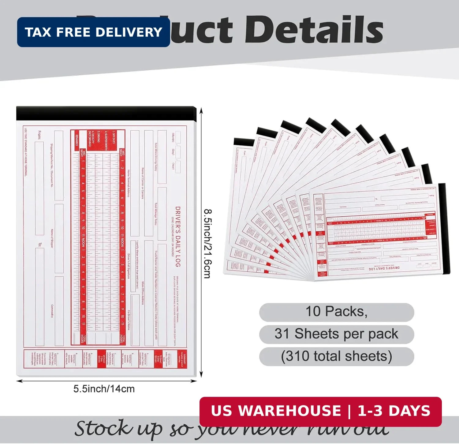 10 Pack 2026 2027 New Log Book for Truck Drivers 8.5″ x 5.5″ Daily Log Book with