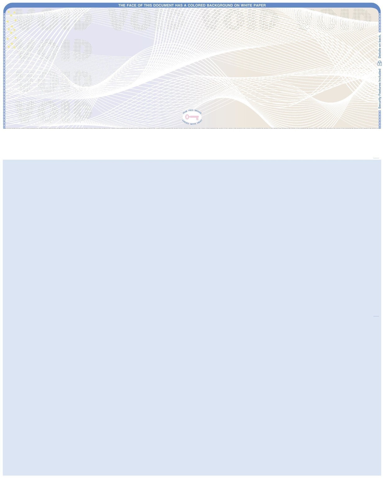 Blank Check Stock Paper – Check on Top- High-Security – 3 Prismatic Colors