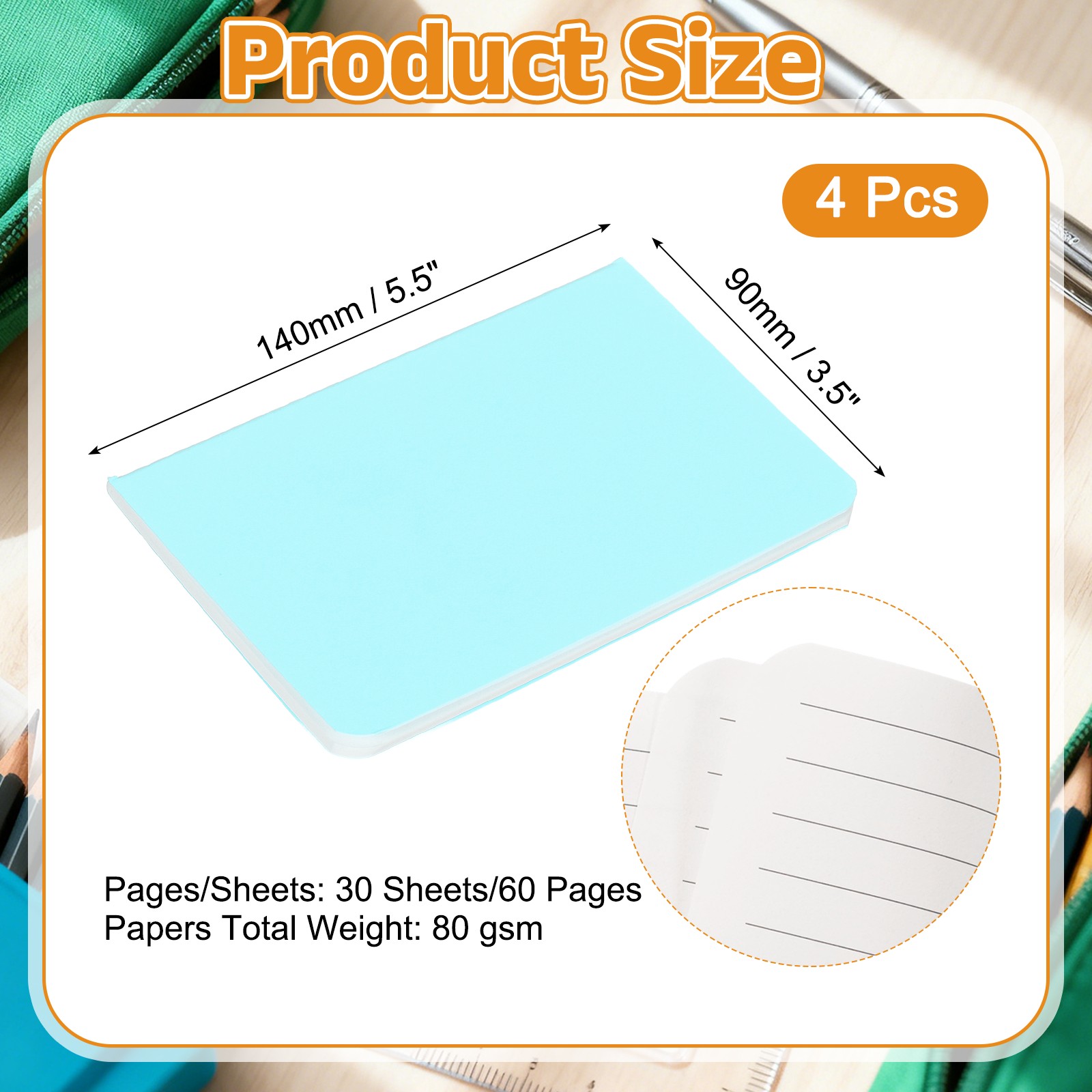 4 Pack A6 Notebook, A6 Journal Mini Notebook Pocket Kraft,Light Blue