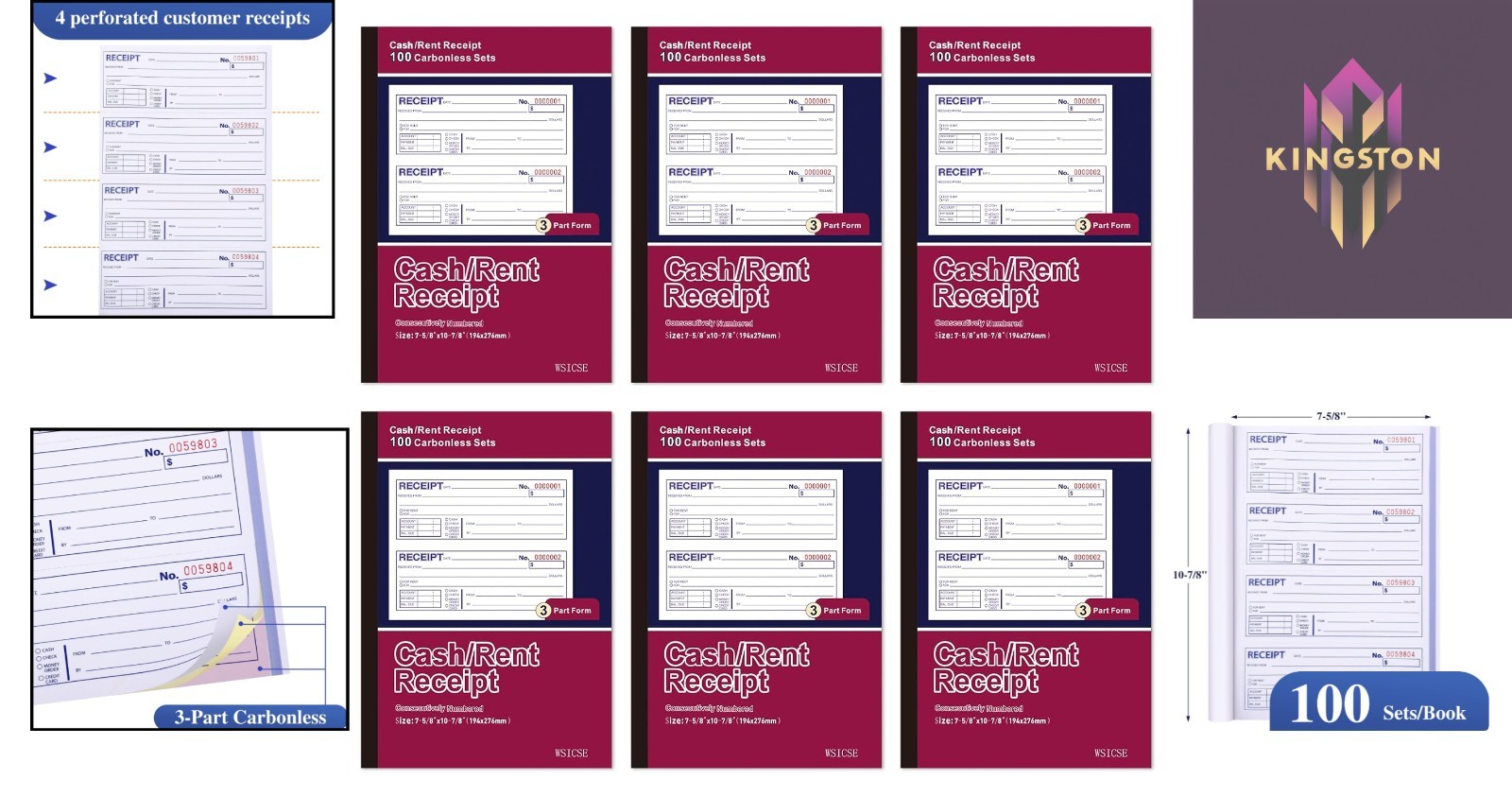 6 Pack Carbonless Receipt Books – 3-Part White, Yellow, Pink for Easy Tracking
