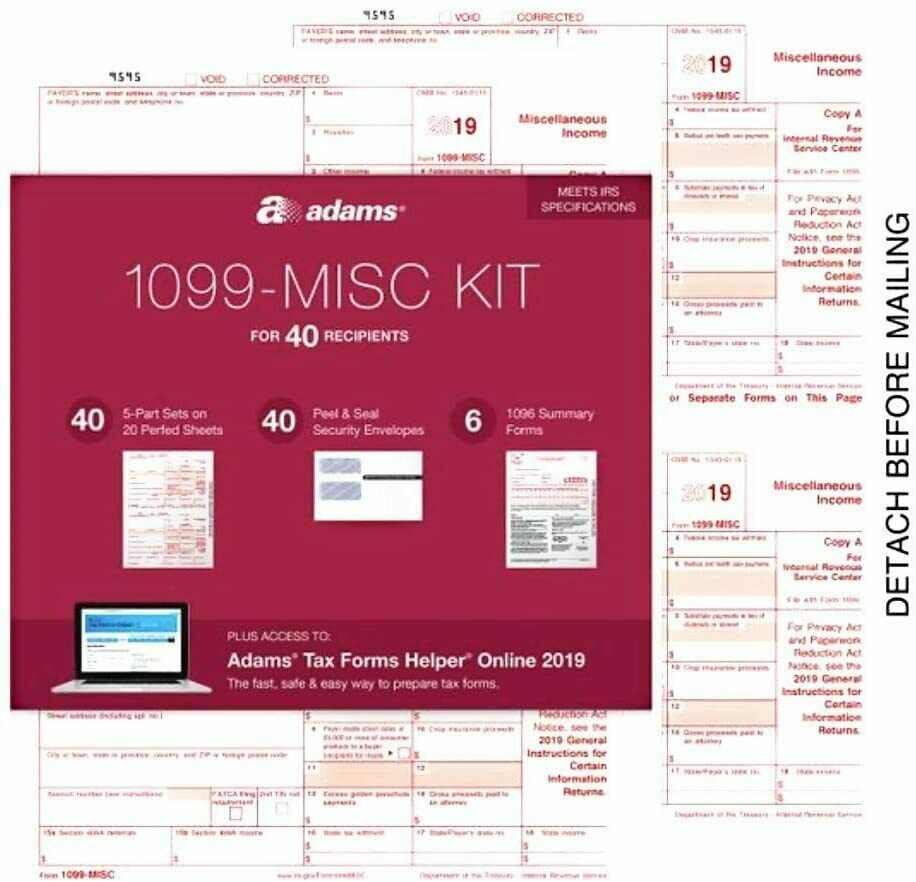 Adams 2019 1099-MISC Tax Kit and 1096, Laser Tax for 40 Recipients