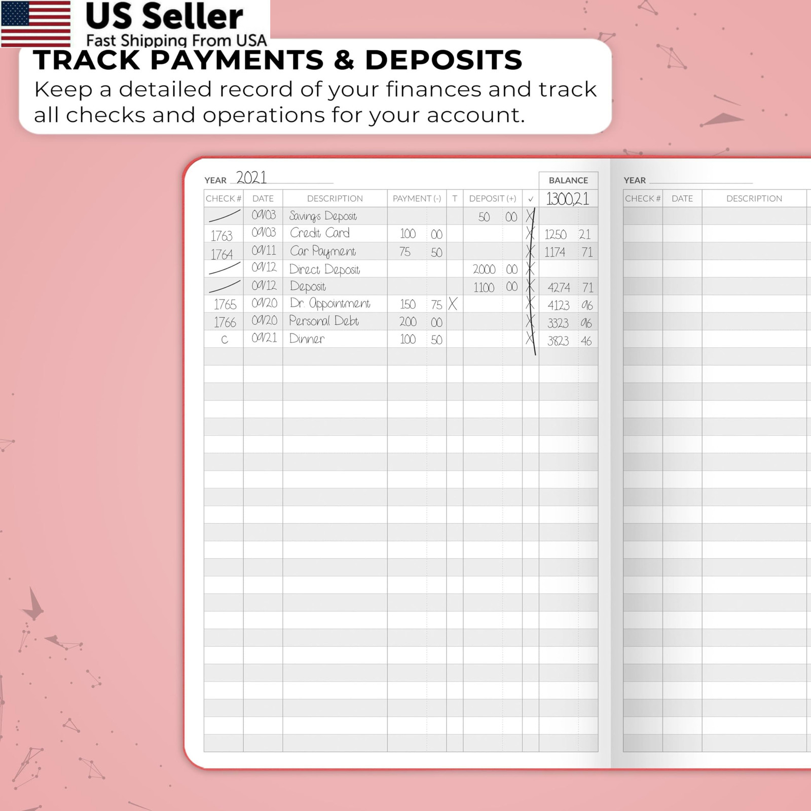 Skyline Check Register – Accounting Ledger Log Book A5 (5.8” x 8.3”), Red