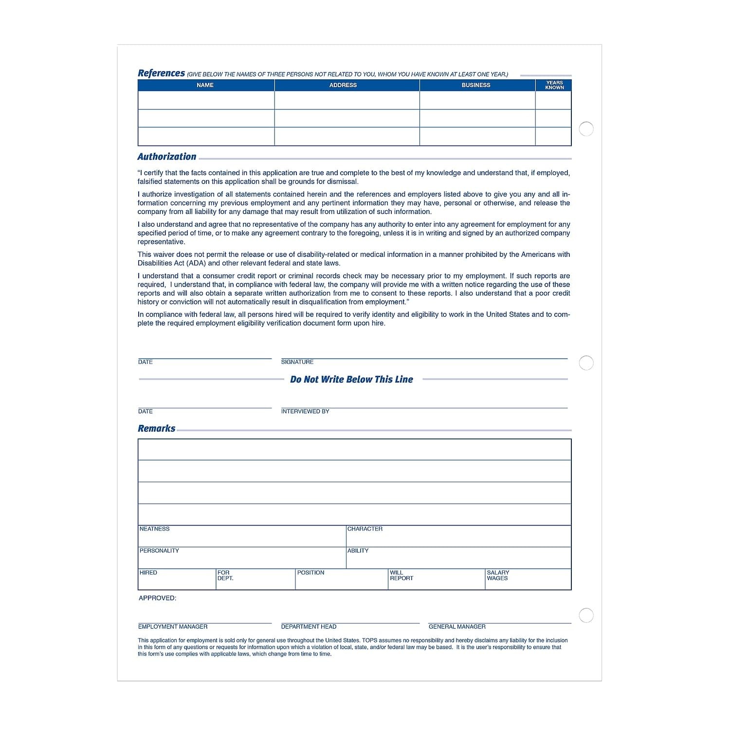 Adams Applications for Employment, 8.5 x 11 Inch, 3-Hole Punched,