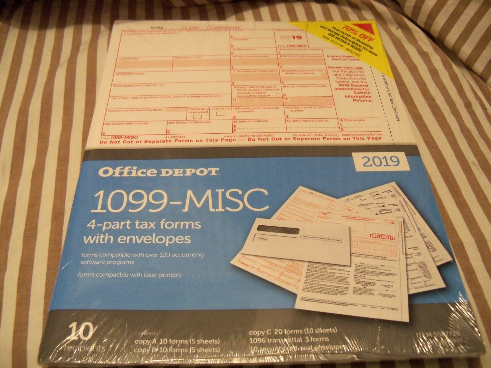 Office Depot 1099-MISC Tax Forms w Envelopes 2019, 4-Part, 10-PK Staples Tax USA