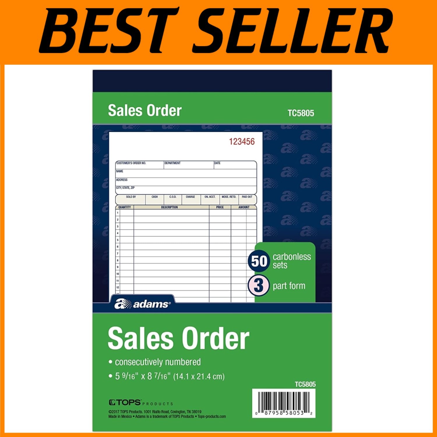 5-Pack Sales Order Book, 3-Part, 250 Sets, White/Canary/Pink