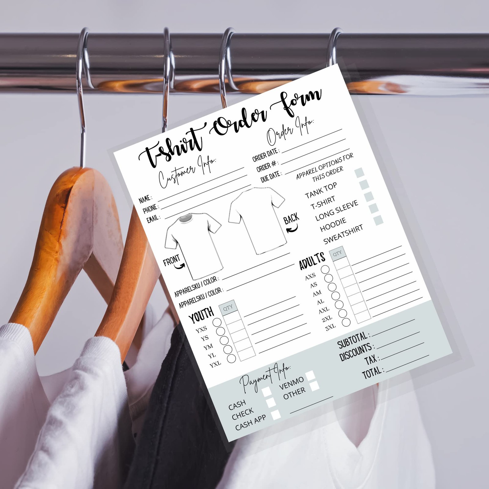 T-Shirt Custom Order Form Hoodie Template Business Invoice | 75 pk | 8.5×11”…