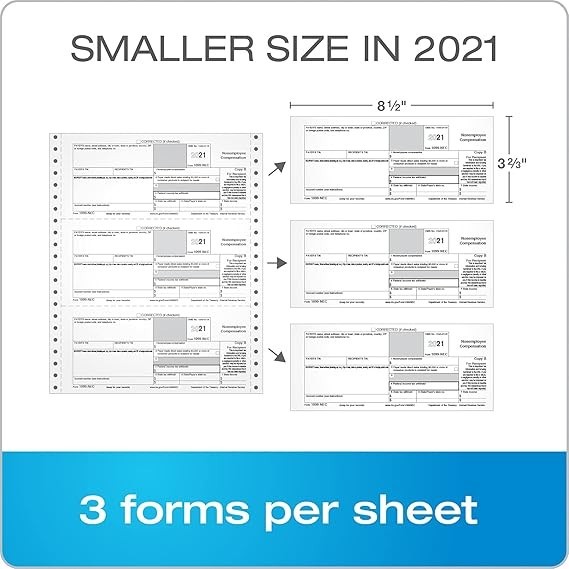 (10) TOPS 1099 MISC 2-UP FORMS + ADAMS 1099 NEC 3-UP CONTINUOUS TAX FORMS 2021