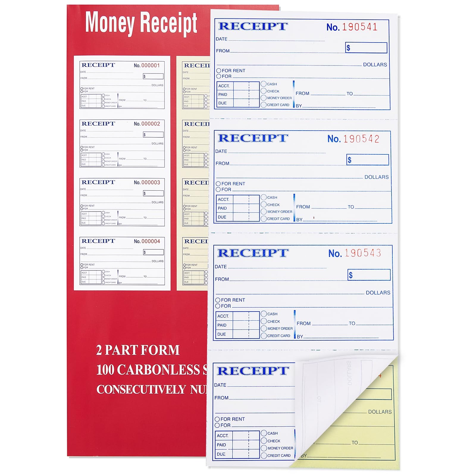 Receipt Book with Carbon Copies, 2-Part carbonless, 100 Sets per Book, 4 Rece…