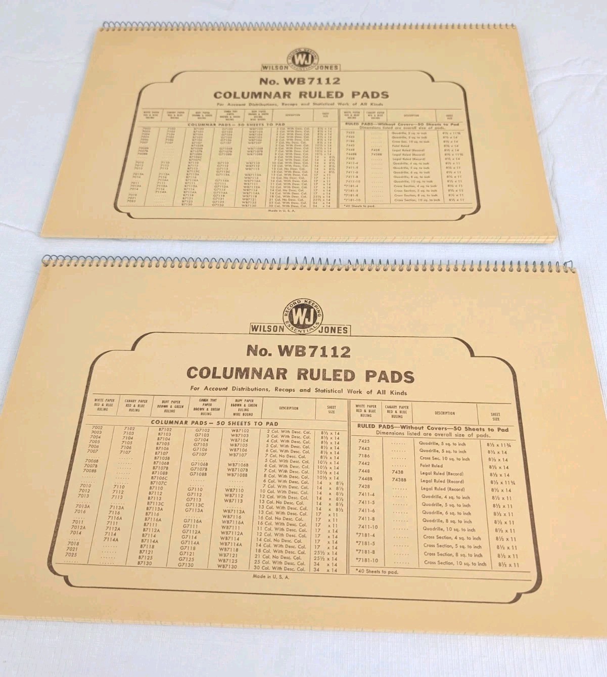 Vintage Wilson Jones Columnar Ruled Pads WB7112 50 Sheets 12 Column Lot of 2