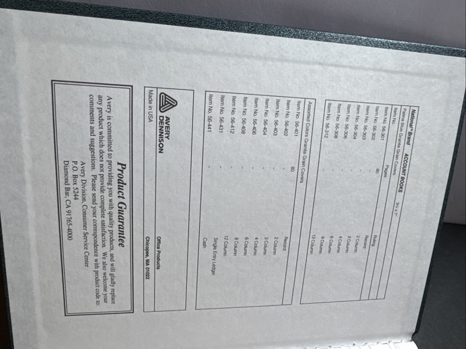 National Brand 6 Column Record Book No. 56-306 Blue Granite Grain Cover 80 Pages