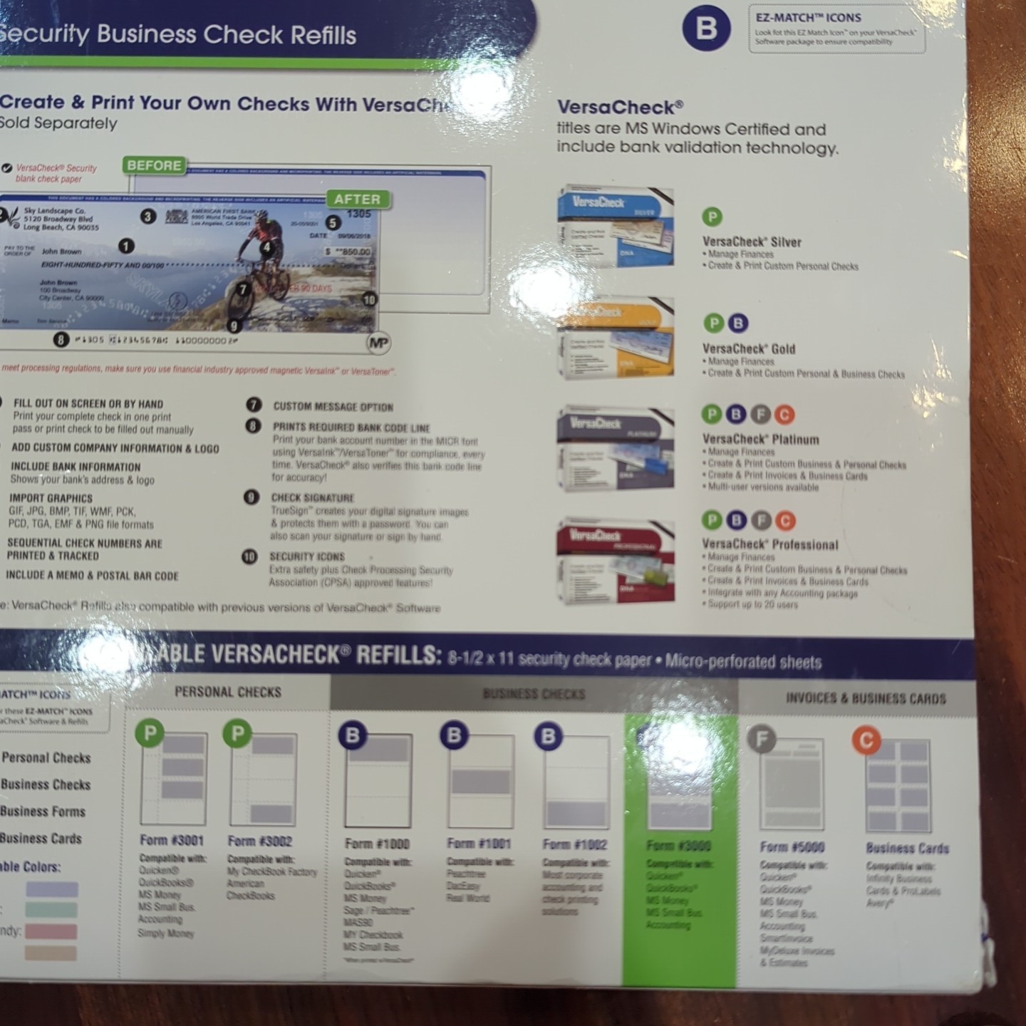 VersaCheck Security Checks 750 Blue Blank Business Voucher 3 Checks each Sheet