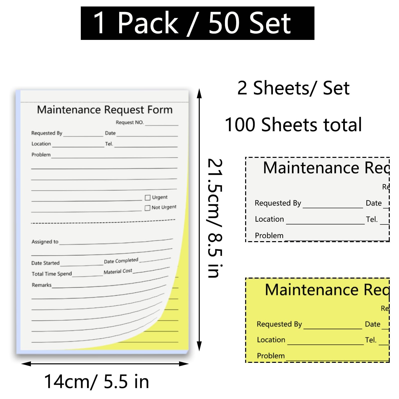 Organized Maintenance Request Forms – 50 Carbonless Sets, Easy Record Management