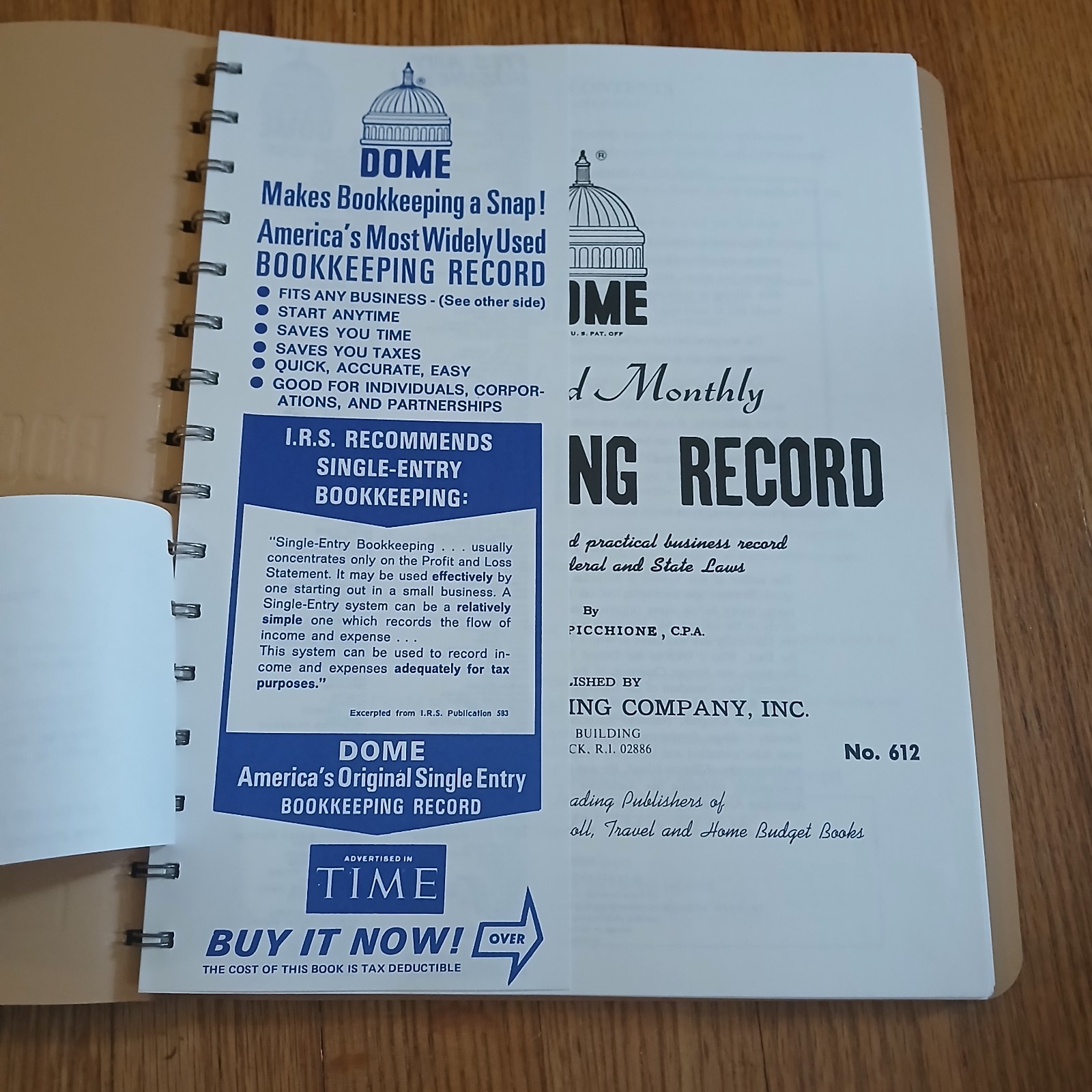 DOME Simplified Monthly Bookkeeping Record Book 1991 Spiral Bound New No. 612