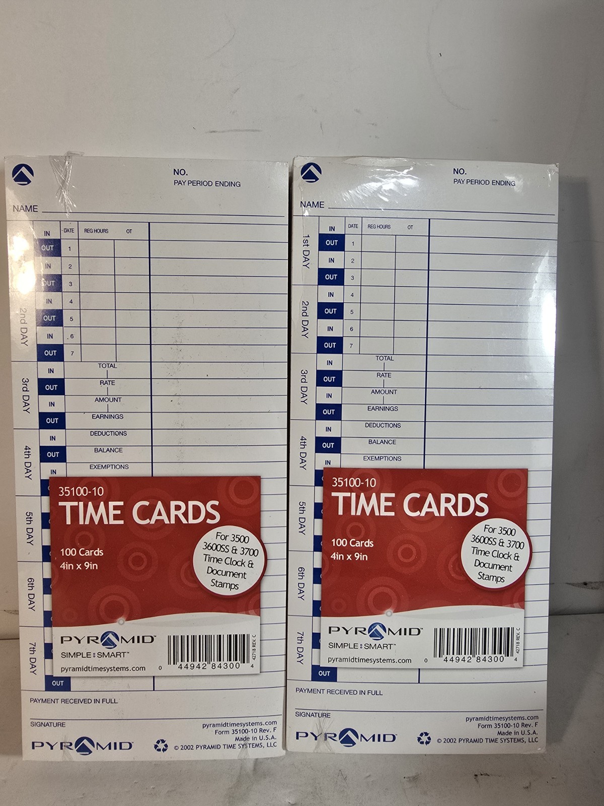 Lot Of 2 Brand New Pyramid Time Systems Pyramid Time Cards for 3500 3600SS 3700