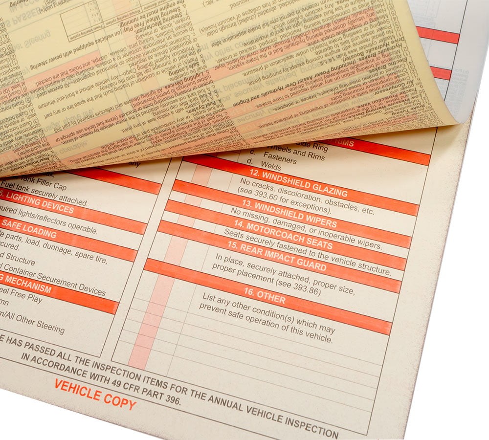 8.5″x11.75″ Annual Vehicle Inspection Report Form DOT Compliant 20Pcs