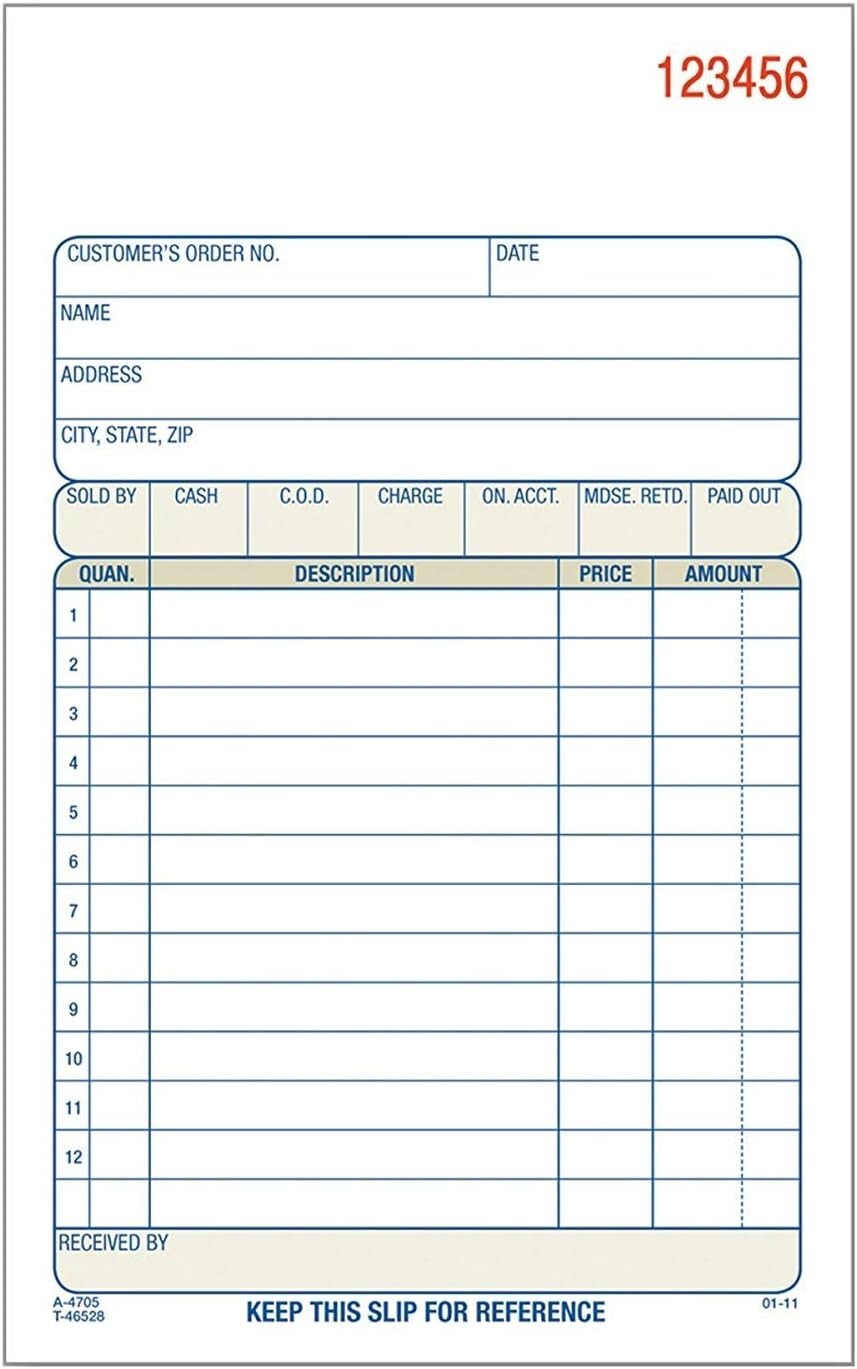 Consecutive Numbered Carbonless Sales Order Books – 2-Part, 7-3/16 Inches High