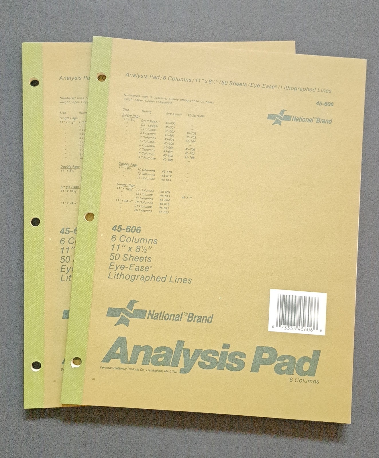 National Brand Analysis Pad 6 Columns 45-606 Eye-Ease 11″ x 8.5″ LOT OF 2