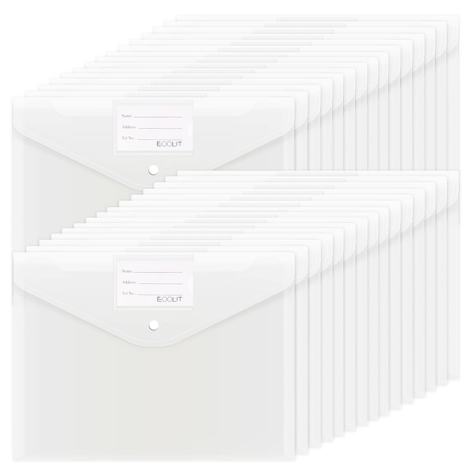 EOOUT 30pcs Plastic Envelopes, Clear Envelopes with Snap Closure,