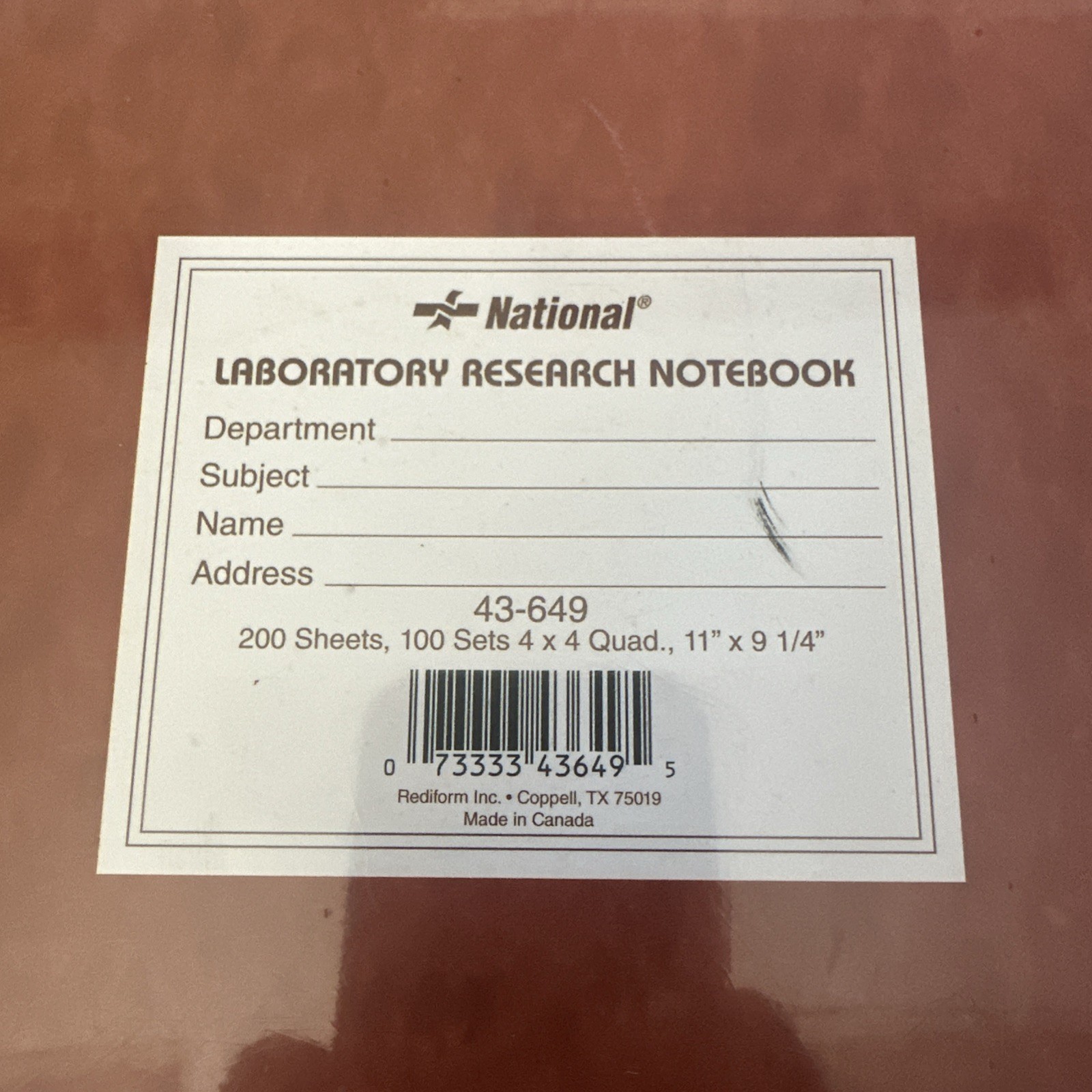 National Brand 43-649 Laboratory Research Notebook, 4 x 4 Quad Ruled, 9-1/4x 11″