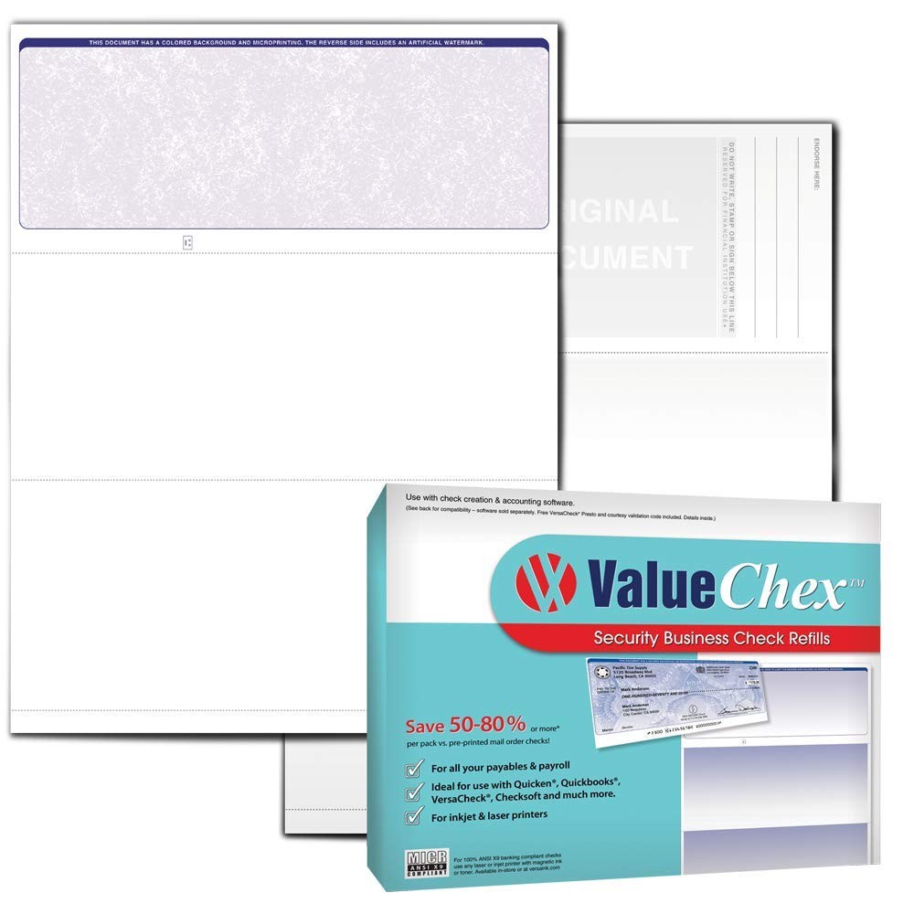 VersaCheck ValueChex Blank Check Paper Form #1000 Business Voucher Check on Top