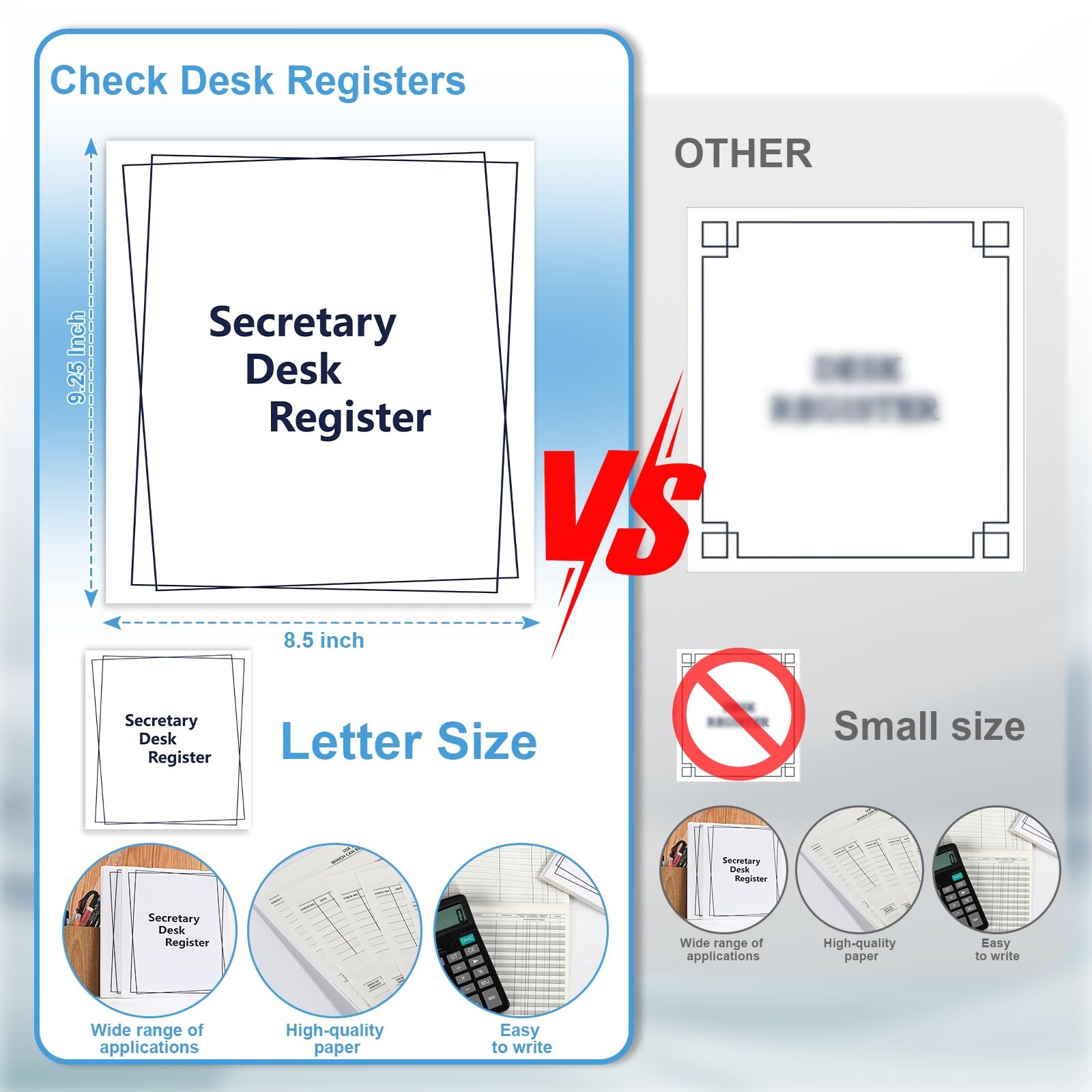 5 Pack Large Desk Check Register 8.5 x 9.25 Inch Transaction Book Business