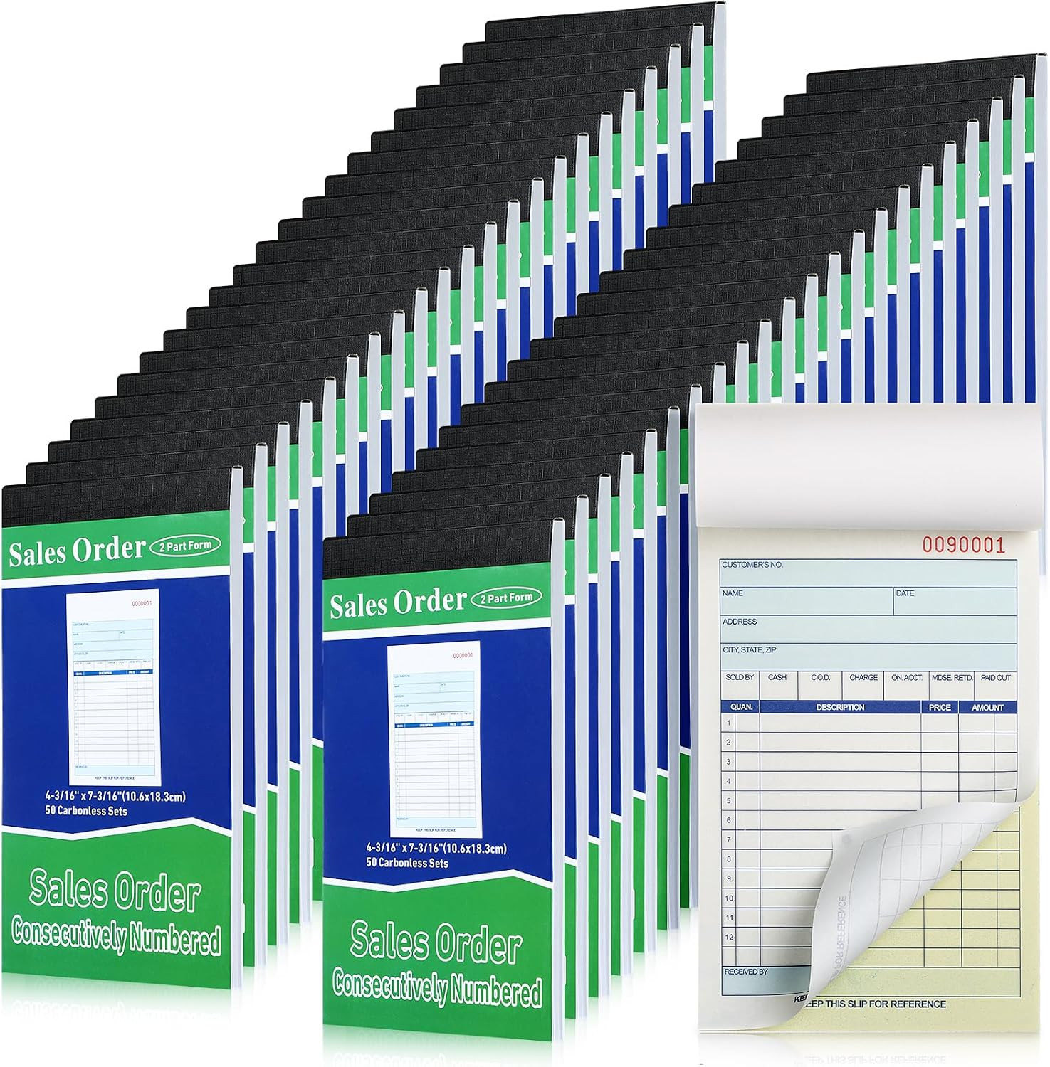 45 Pads Sales Order Books 2 Part Carbonless, Receipt Book with Carbon Copies, 50