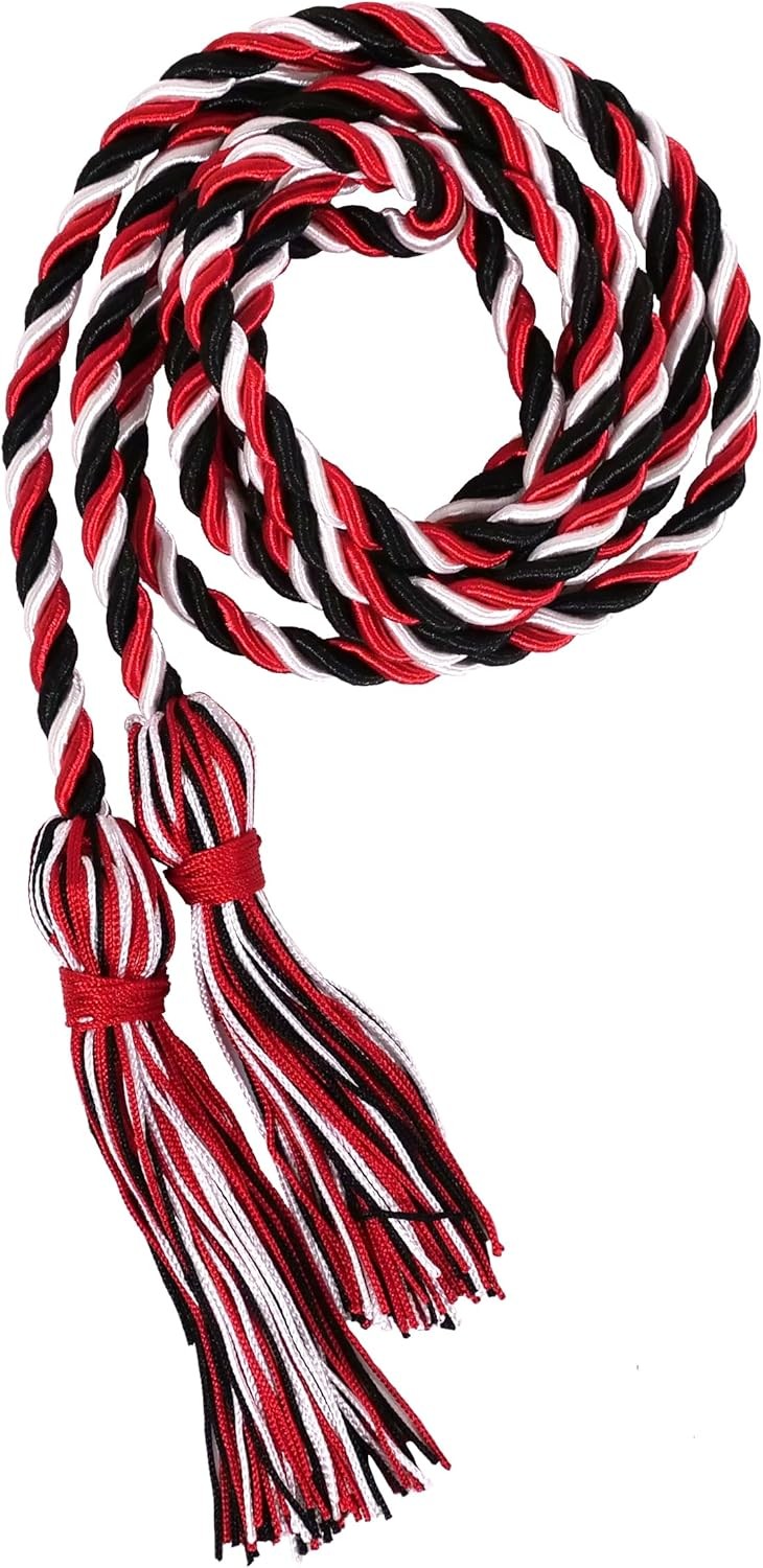 Intertwined Graduation Honor Cords (White/Red/Black)