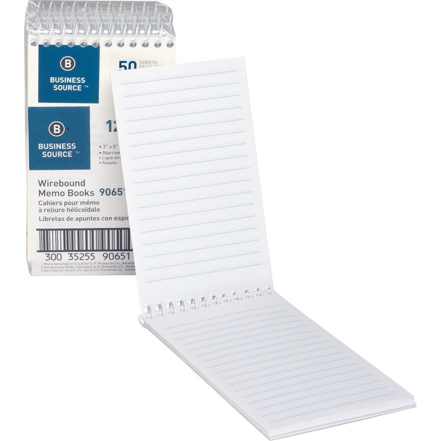 Business Source BSN90651 Wirebound Memo Book 50 Sheets 3″x5″ White