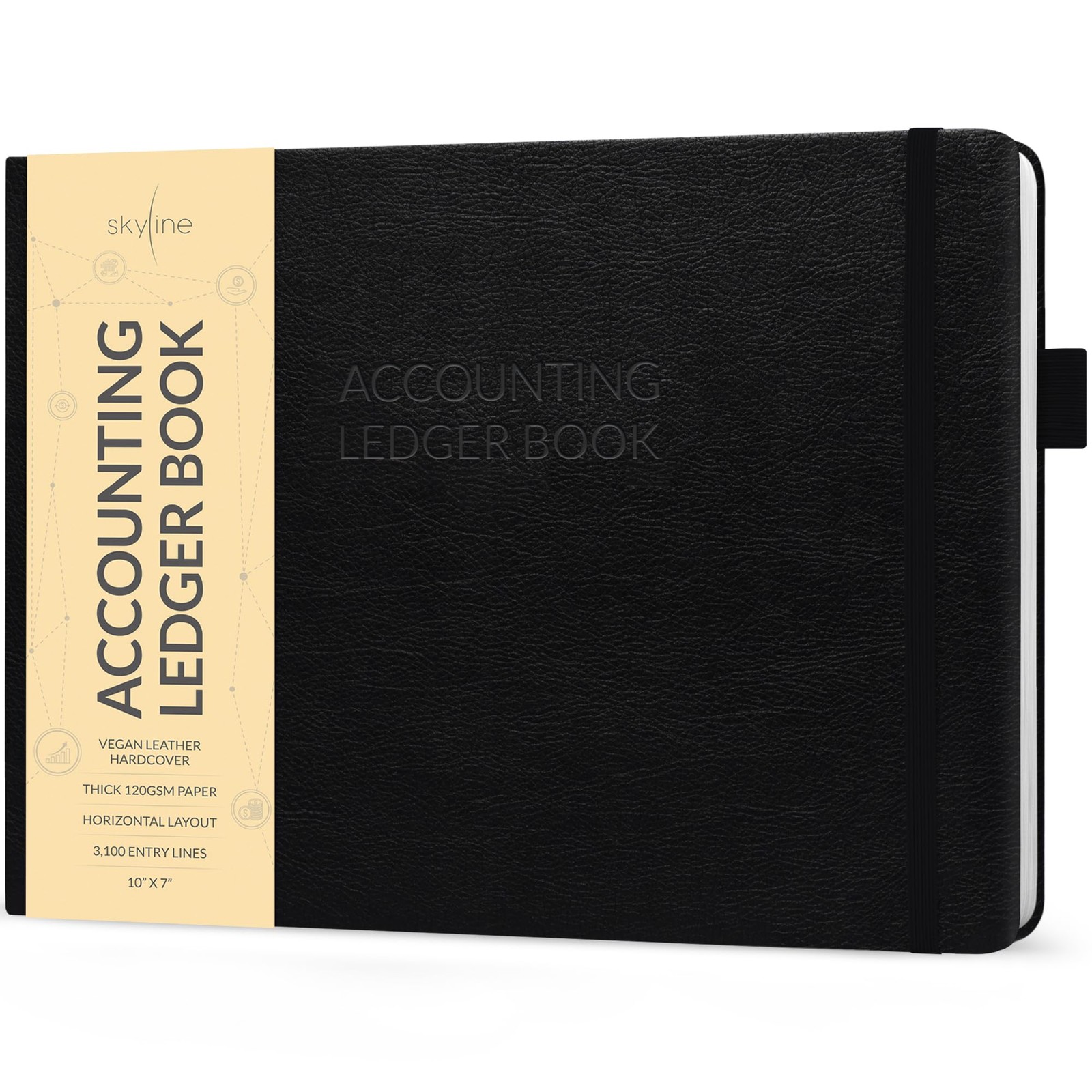Skyline Accounting Ledger Horizontal – Smaller Than A4 (10″ x 7”), Black