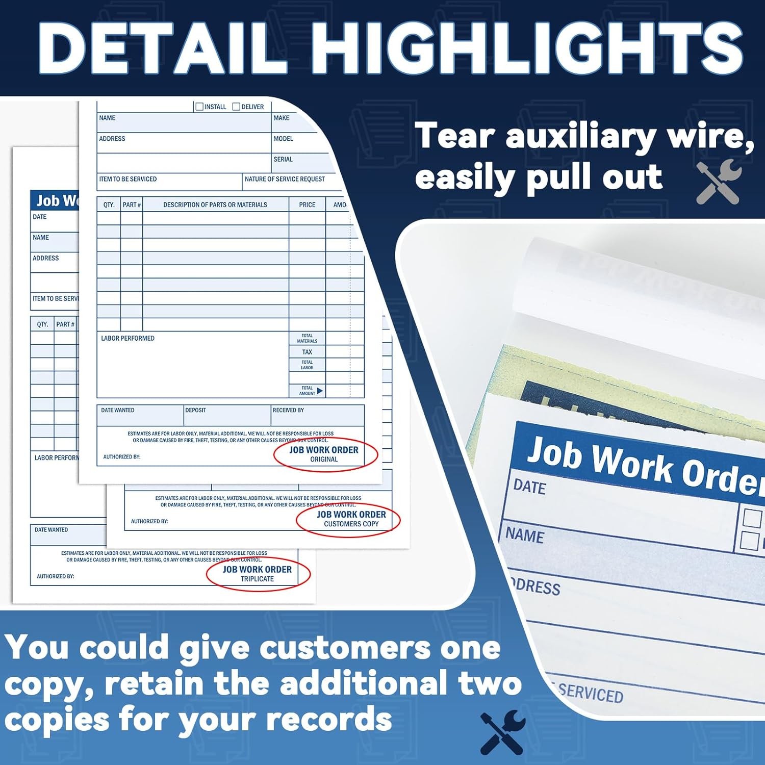 2 Pads Job Work Order Book 3 Part Carbonless Receipt Books Work Order Forms 5…