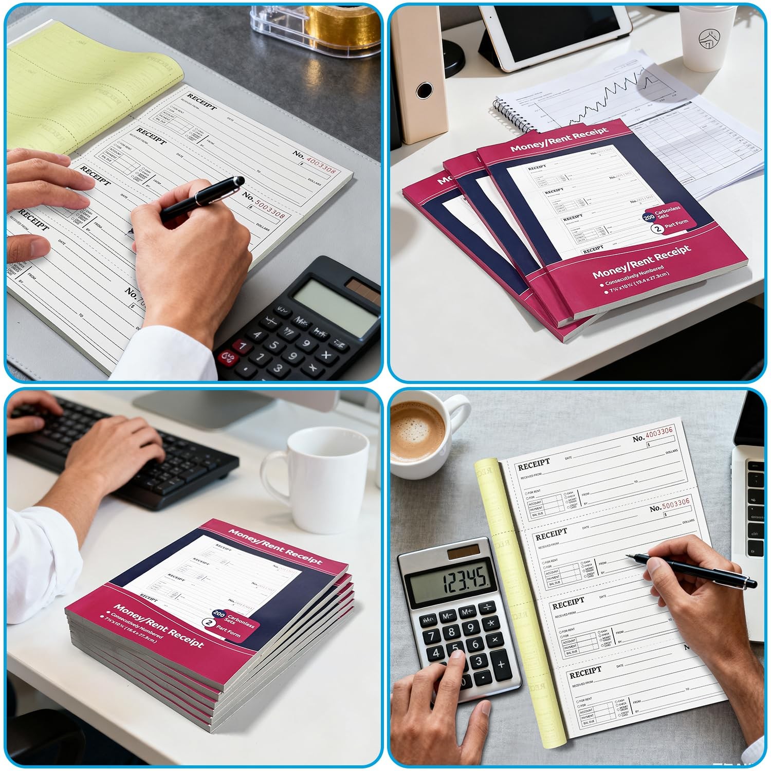 6-Pack Large Cash & Rent Receipt Books, Better Office Products, 2-Part Carbon…