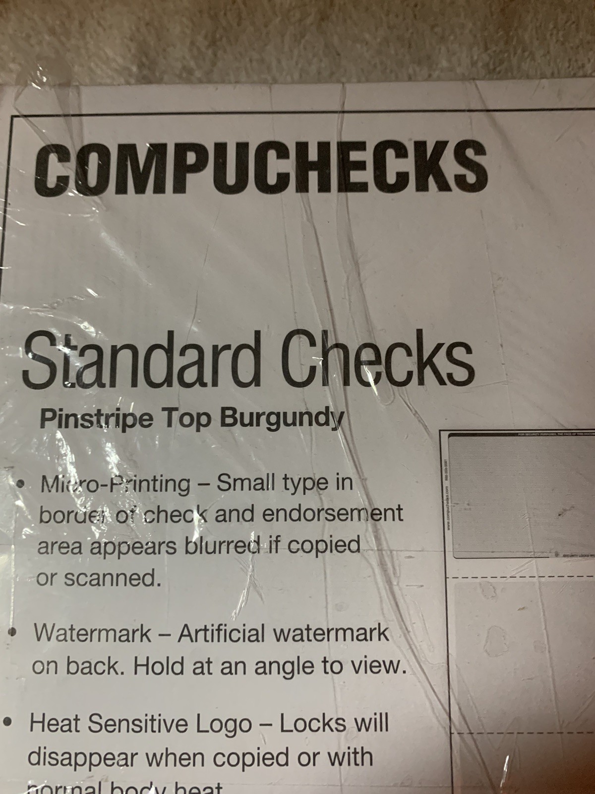COMPUCHECKS 54051/ 500 sheet STANDARD Security CHECKS pinstripe ￼top Burgundy ￼